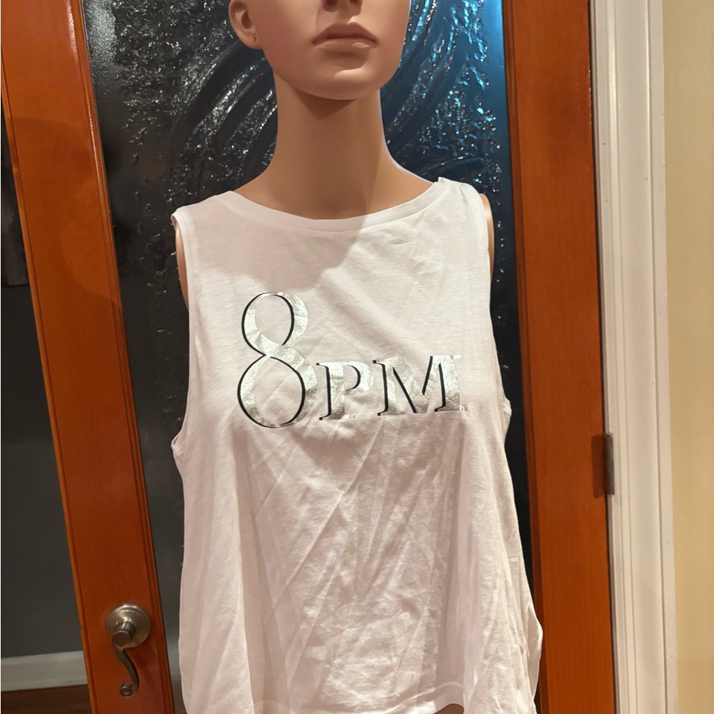 White and metallic Sleeveless Tank Top